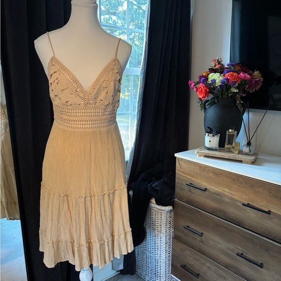 Love Tree Dresses & Skirts - Beige Crochet Lace Dress